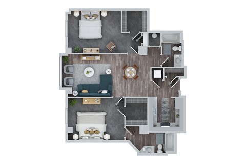 Floor plan for 2 beds, 2 baths, 1068 sqft